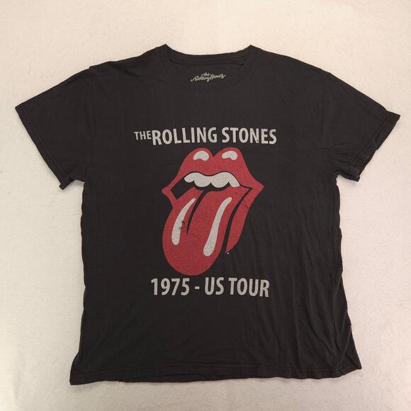 The Rolling Stones 1975 US Tour Band Crew Neck T Shirt Mens Size Large L Black - Picture 2 of 9